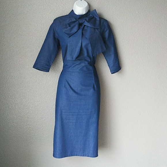 Dresses & Skirts - Women's Midi Chambray Pinup Girl Dress 3/4 Sleeves